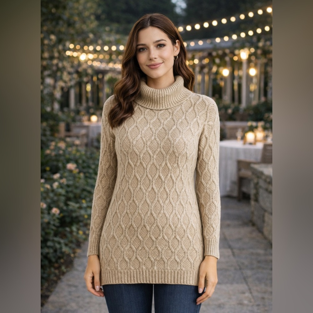 Jeanne Pierre Tan Knit Cowl Neck Sweater Large